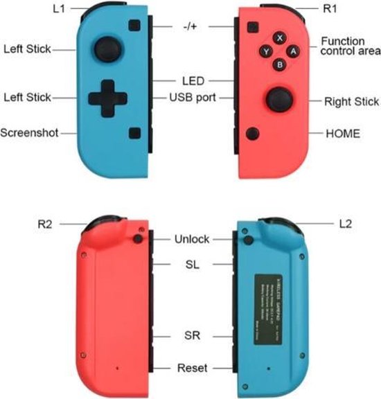 Wireless DPad JoyCon Controller voor de Nintendo Switch Blauw/Rood