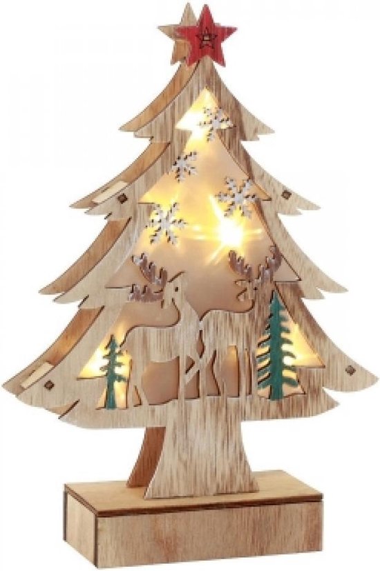 Decoratie - Kerstboom - LED Hout - 23cm hoog - Kerstmis - - Kantoor - Bureau... bol.com