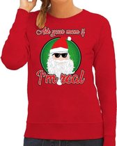 Foute Kersttrui / sweater - Ask your mom I am real - rood voor dames - kerstkleding / kerst outfit S (36)