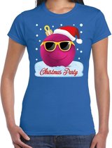 Fout t-shirt blauw Chirstmas party - roze coole / stoere kerstbal voor dames - kerstkleding / christmas outfit XS