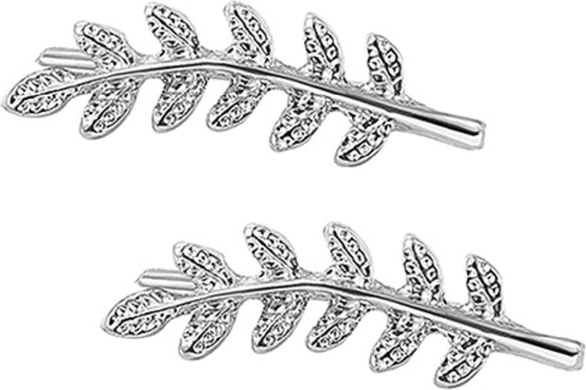 Rhylane – Cadeau Sieraden- Blad Oorbellen Zilverkleurig – Klimmers – 2.1 cm – Met Geschenkverpakking