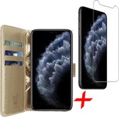 iphone 11 pro max hoesje - iphone 11 pro max case goud book cover leer wallet - hoesje iphone 11 pro max apple - iphone 11 pro max hoesjes cover hoes - 1x iphone 11 pro max screenp