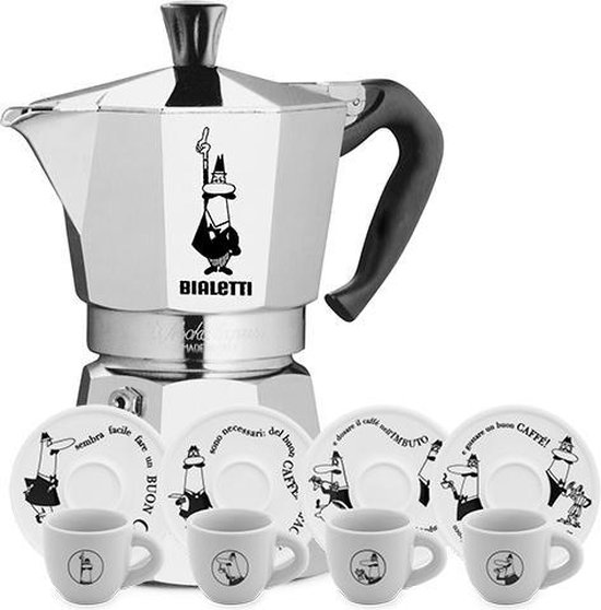 Foto: Bialetti moka express 3 kops carosello espresso kop en schotel 4 stuks