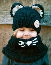 Kids Muts Met Oortjes Zwart - kinder muts - sjaal en muts - katten design - warm - winter - buiten - xd xtreme