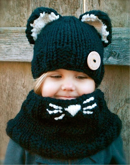 Kids Muts Met Oortjes Zwart - kinder muts - sjaal en muts - katten design -  warm -... | bol.com