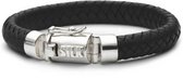 SILK Jewellery - Zilveren Armband - Arch - 326BLK.23 - zwart leer - Maat 23