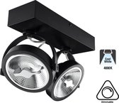 Opbouw LED Spot 2x AR111, 30w, 1600 Lumen, 4000K Neutraal Wit, Dimbaar, Zwart Armatuur