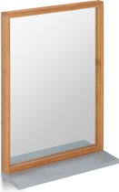 Relaxdays spiegel rechthoek - wandspiegel - badkamerspiegel - met plankje - houten lijst