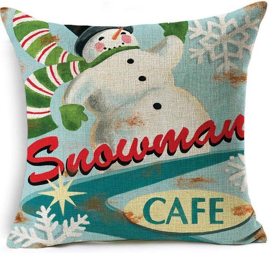 Kussenhoes snowman cafe winter linnen