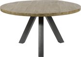 Duverger Massive Mango - Eettafel - rond - dia 140cm -blank antiek - RVS driepoot - Afm: 120 cm - 60 cm - 92 cm