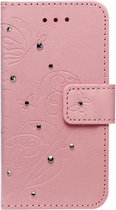 ADEL Kunstleren Book Case Hoesje voor iPhone 5/5S/SE - Vlinder Diamanten Roze