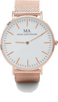 Amstel Rose Goud /Wit met Rose Gouden mesh Band