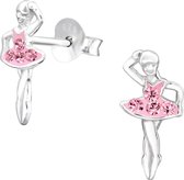 Joy|S - Zilveren ballerina ballet danseres oorbellen 6 x 12 mm roze kristal