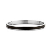 Frank 1967 Steel 7FB 0341 Stalen bangle met leer - Dikte 7 mm - Zwart