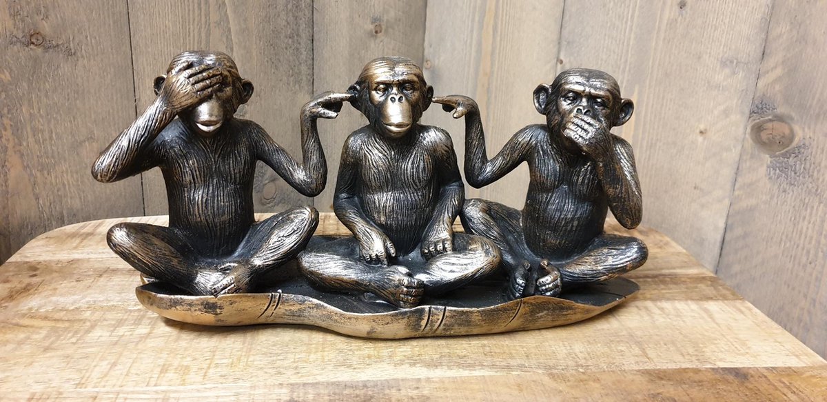 Aapjes horen, zien en zwijgen brons kleur | bol