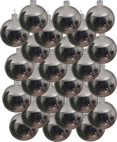24x Zilveren glazen kerstballen 6 cm - Glans/glanzende - Kerstboomversiering zilver