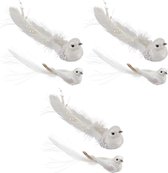 6x Witte vogeltjes met glitters en pailletten op clip - Kerstboomversiering/decoratie - Vogels op clip