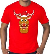 Grote maten fout Kerst t-shirt - Rudolf het rendier met kerstmuts - rood voor heren -  plus size kerstkleding / kerst outfit 3XL