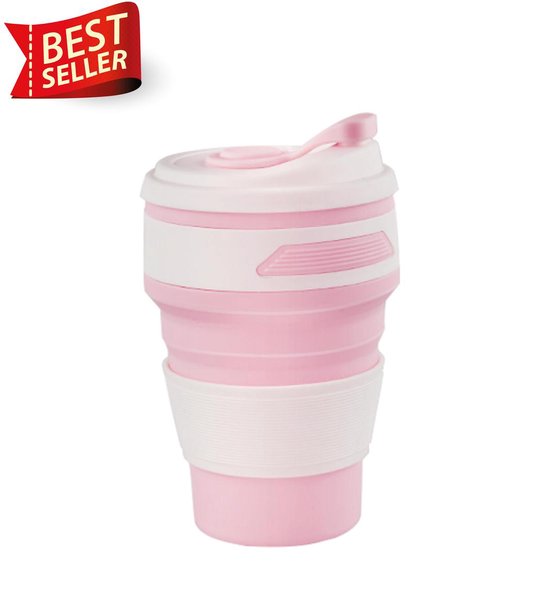 Koffiebeker to go Verkleinbare Beker - Duurzame koffiebeker - Reisbeker - Travel cup - 350 ml - Coffee to go - Roze