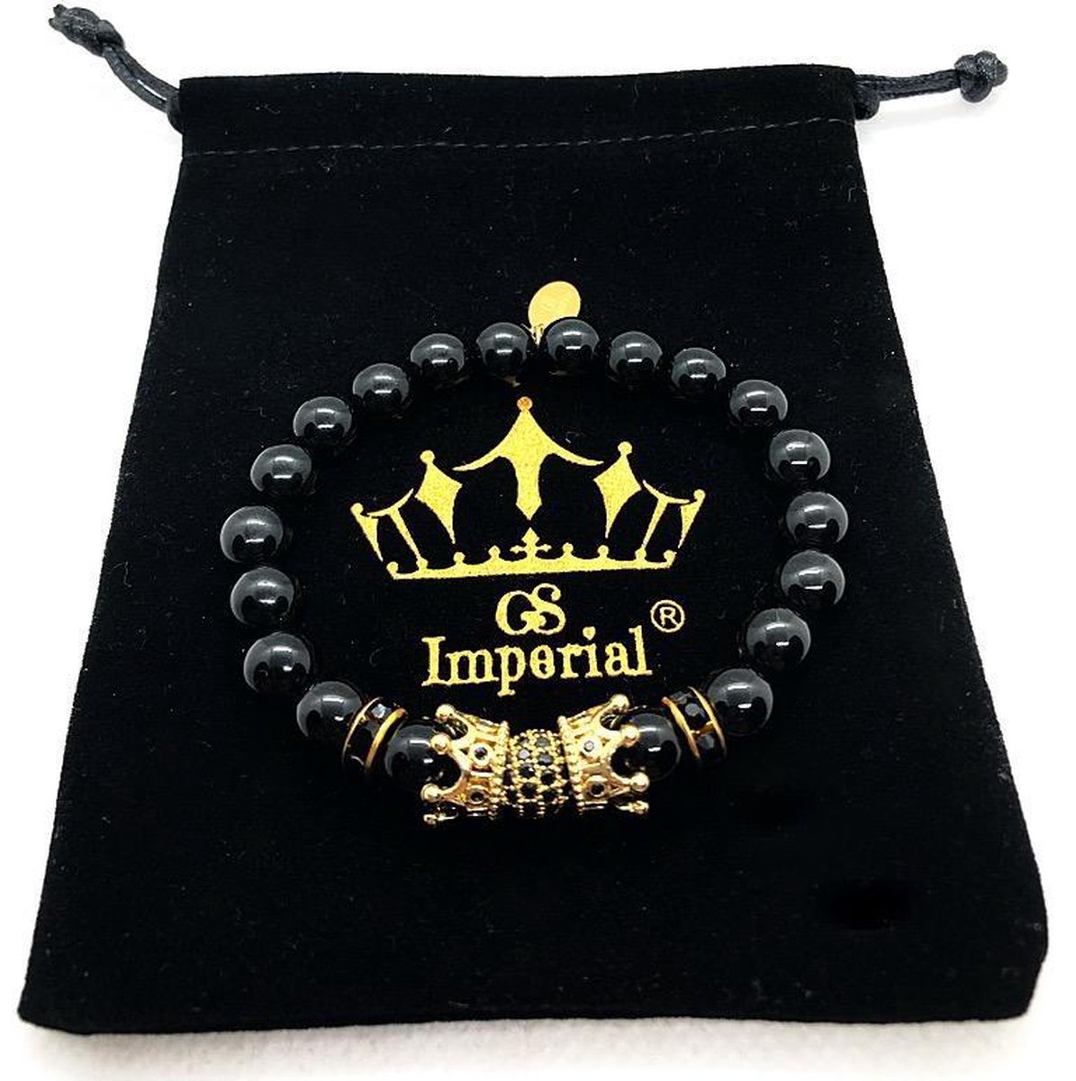 GS Imperial® | Dames Armband | Natuursteen| Kroon | Agaat Kralen | Armband