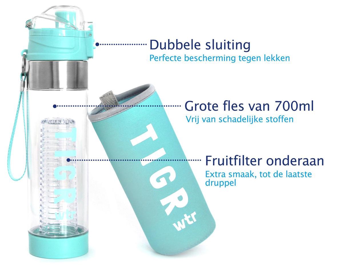 Groot universum klif Chinese kool TIGR The Infuser - Drinkfles met fruitfilter - 100% BPA vrij - 700ML –  Blauw | bol.com