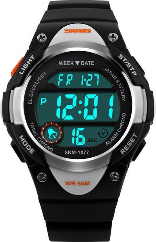 Kinderhorloge Chrono - Alarm – Digitaal Horloge – Zilver Look- Ø37mm - Giftbox