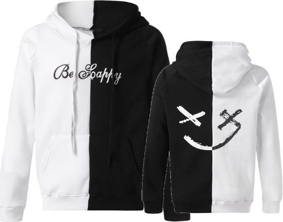 be happy hoodie black and white