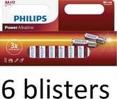 72 Stuks (6 Blisters a 12 St) Philips AA Alkaline Batterijen