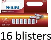 192 Stuks (16 Blisters a 12 St) Philips AA Alkaline Batterijen
