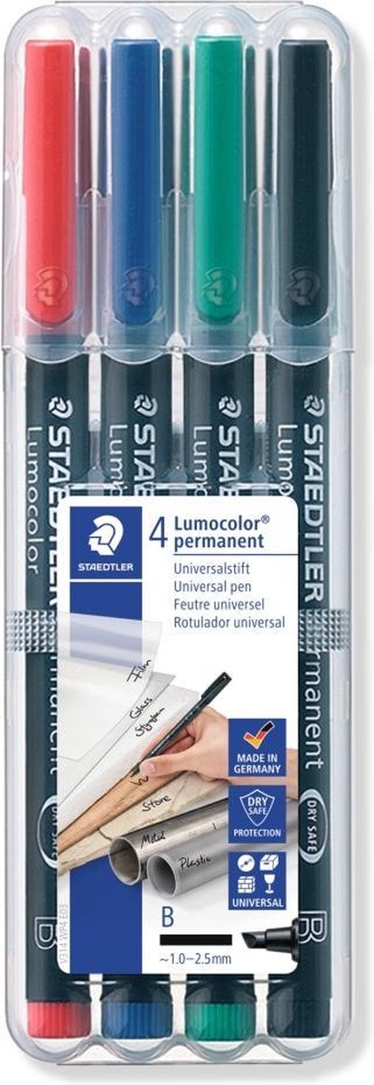 STAEDTLER Lumocolor permanent pen B - Box 4 kleuren