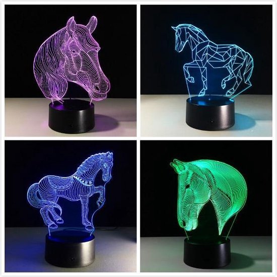 Minimaliseren hoek Omgeving 3D Led Lamp Paard 3D Led Nachtverlichting USB Nieuwigheid Geschenken 7  Kleuren... | bol.com