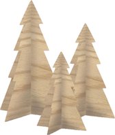Felius Kerstdecoratie - set van 3 houten kerstboompjes
