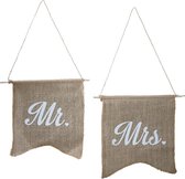 Versiering huwelijk - Mr & Mrs vlaggen stoeldecoratie | Naturel Jute | Vintage Affair | Ginger Ray | 24 x 25 cm
