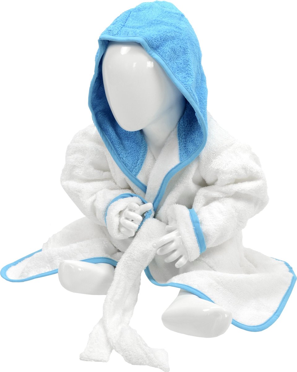 ARTG® Babiezz - Baby Badjas met Capuchon - Wit - Zeeblauw - Maat 98-110