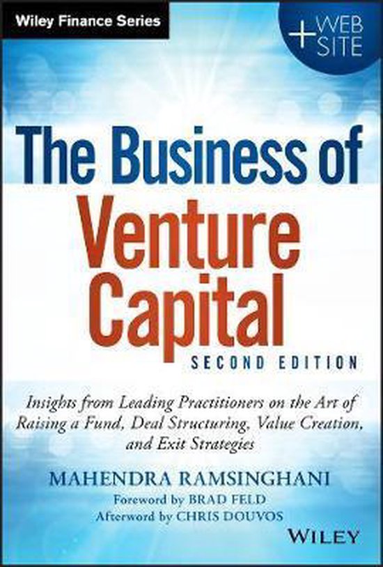 Boek 'The Business of Venture Capital' Second Edition, met de titel in blauw en oranje, en auteursinformatie op een blauwe achtergrond.