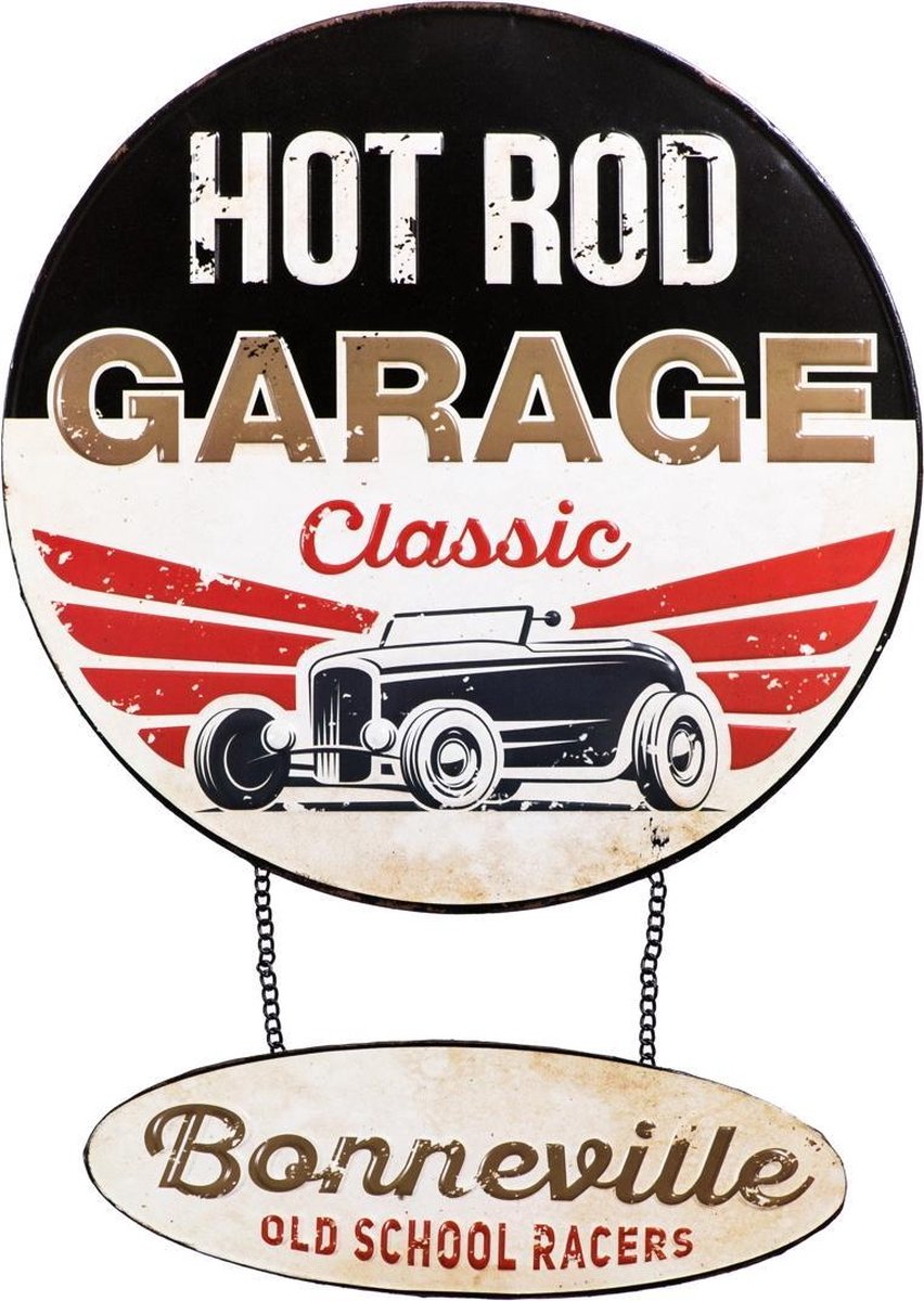 Signs-USA Hot Rod Bonneville - 56 x 40 cm - retro wandbord - metaal Zwart