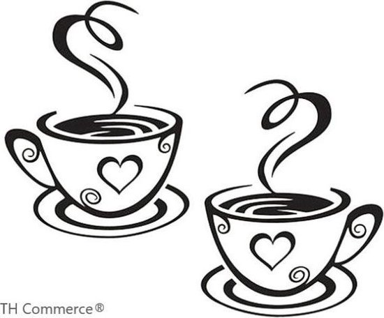 Muursticker Koffiekopjes - Koffie - Keuken - Ontbijt - Kopjes - Transfer sticker Muurdecoratie TH Commerce nr. 645