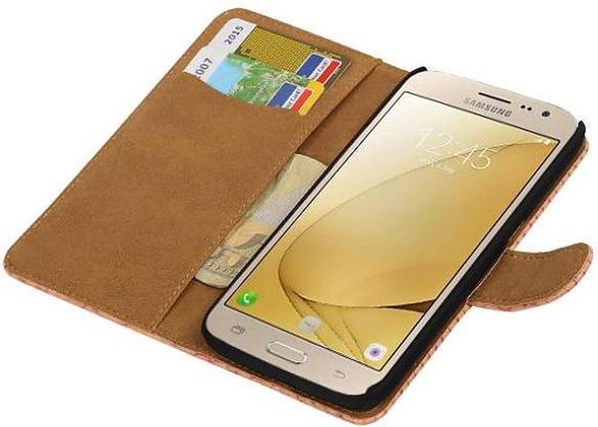 Slang Bookstyle Hoes - Geschikt voor Samsung Galaxy J1 (2016) J120F Licht Roze