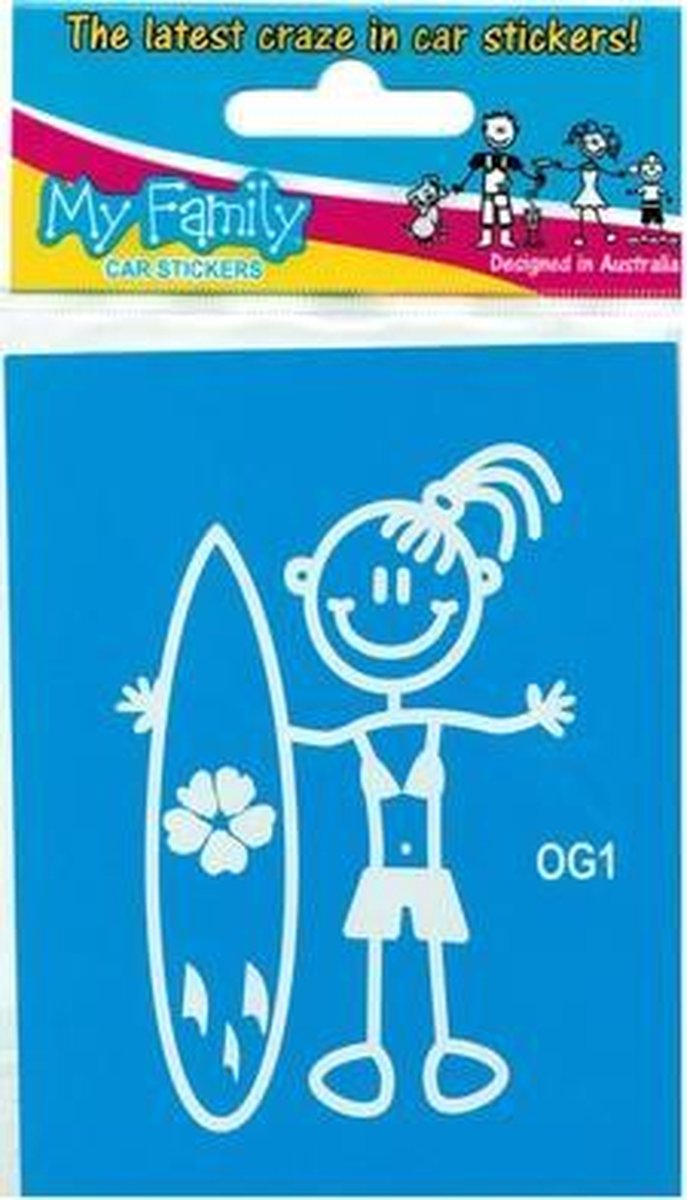 Meisje surfplank - autosticker - wit - 8,7 cm
