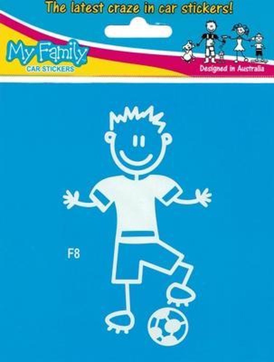 Vader met voetbal - autosticker - wit - 10,5 cm