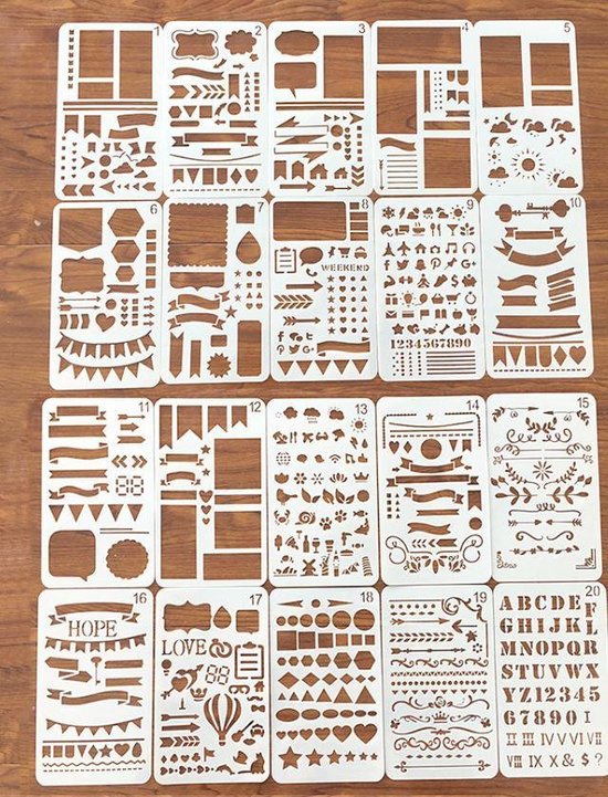 Bullet Journal Plastic Stencils - 20 stuks - Templates - Sjablonen - 10 x 18 centimeter - Handlettering toolkit - Knutselen - Decoratie - Accessoires - Merkloos