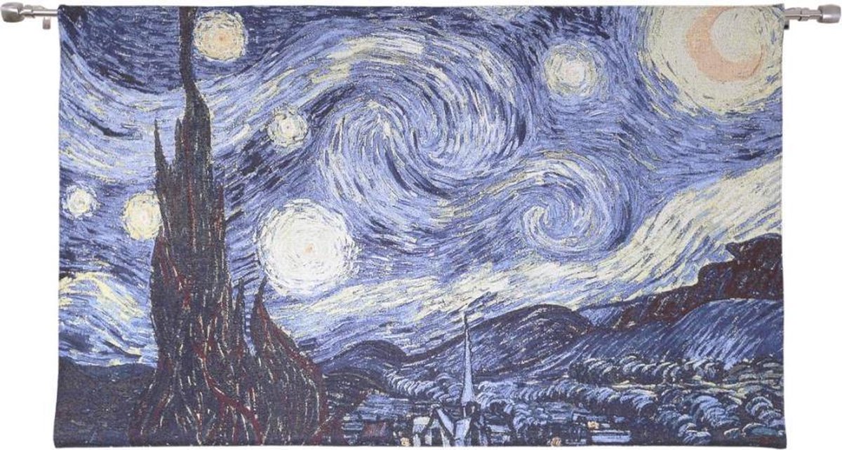 Signare Wandkleed | Starry Night | Sterrennacht | Vincent van Gogh | 82cm x 120cm | Kunst | Gobelinstof | Wandtapijt Blauw