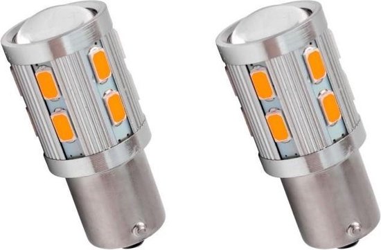 Auto LEDlamp 2 | LED BA15S knipperlicht | 16-SMD oranje met lens 12V DC | bol.com