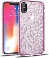 Luxe 3D Backcover voor Apple iPhone X - iPhone XS - Roze Transparant - Hoogwaardig Soft TPU Case - Hoesje met Diamant Patroon