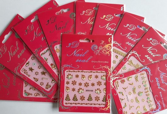10 x Kerst Nail Art Sticker Vellen - Goud