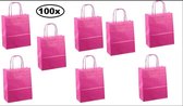 100x Papieren koordtas fuchsia 18x8x22cm - goodiebag|papieren|draagtas|tas|koord|festival|kado|themafeest|party|geschenken
