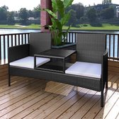 2-zitsbank met tafel poly rattan zwart (incl. Fleecedeken)