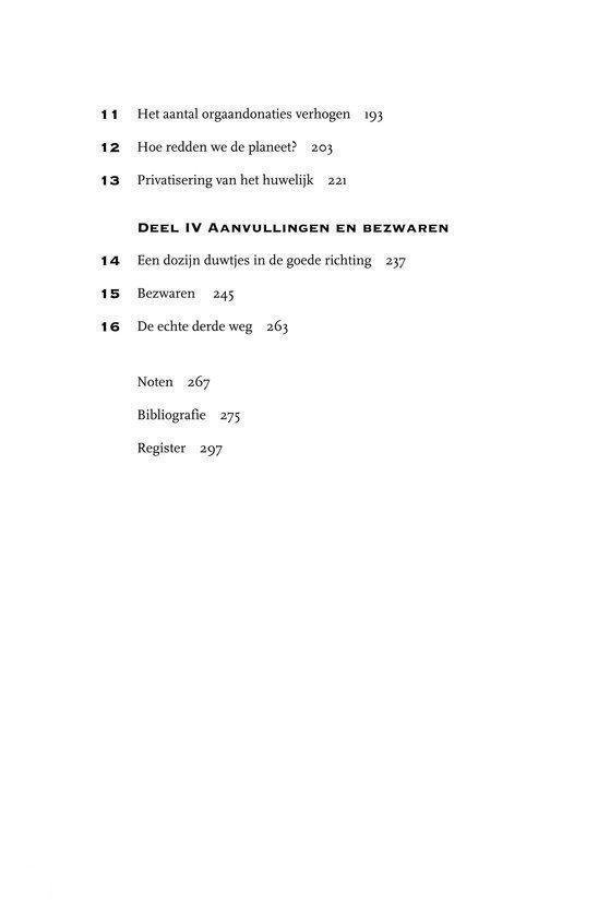 Pagina met inhoudsopgave, titels van hoofdstukken zijn onderverdeeld in delen.