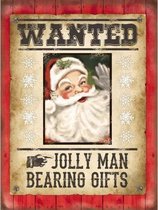 Kerst Grote muurplaat Wanted Kerstman 30x40cm