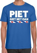 Blauw t-shirt met Friese uitspraak Piet Giet Net Oan heren - Friese weerman tekst shirt XXL